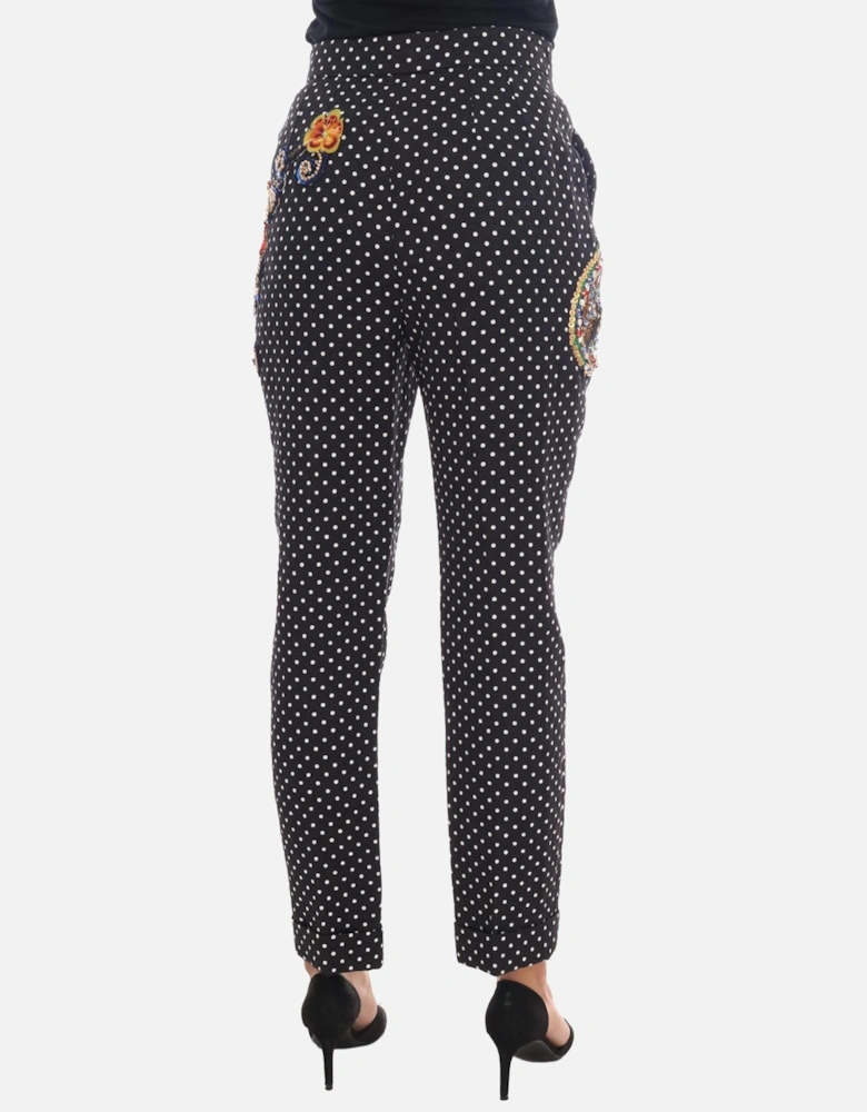 Polka Dot Trousers Embellished Pants Women - Blackwhite Jeans