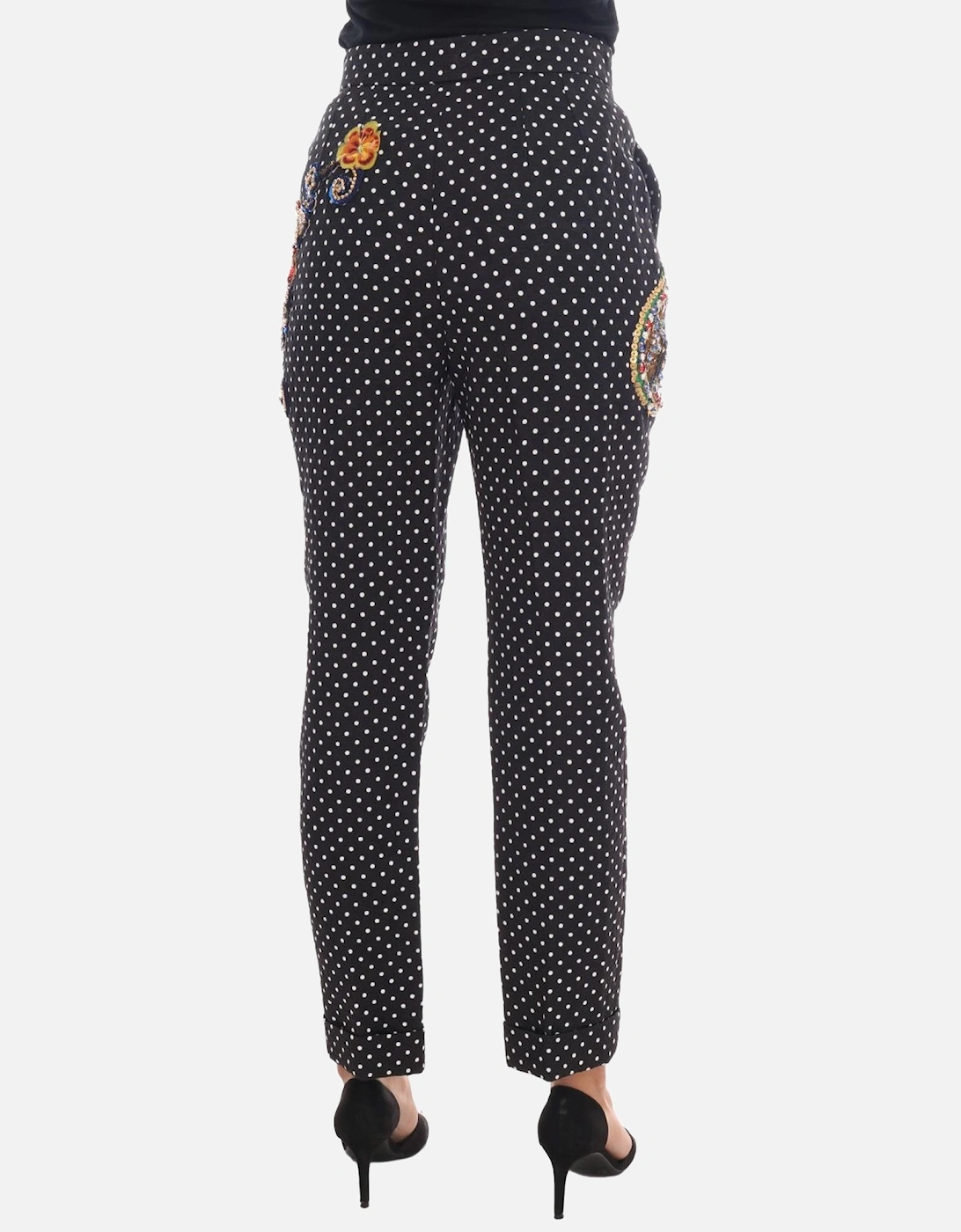 Polka Dot Trousers Embellished Pants Women - Blackwhite Jeans