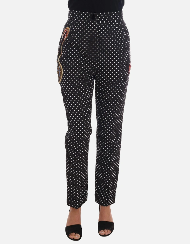 Polka Dot Trousers Embellished Pants Women - Blackwhite Jeans