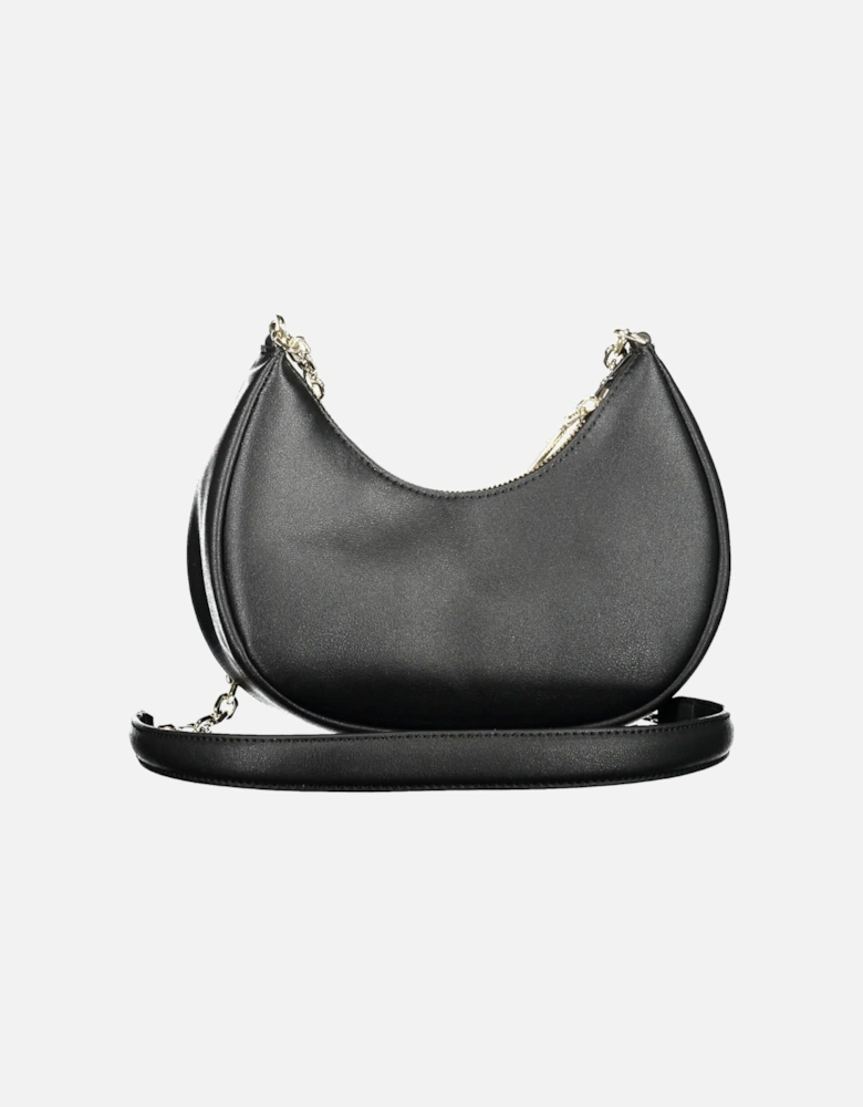 Black Recycled Polyester Shoulder Bag with Chain Detail Women Handbags