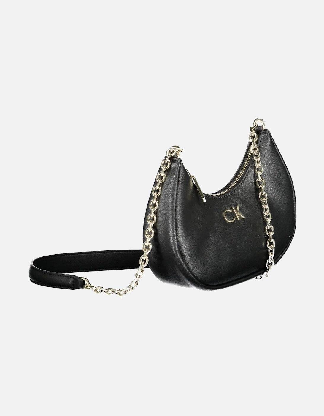 Black Recycled Polyester Shoulder Bag with Chain Detail Women Handbags