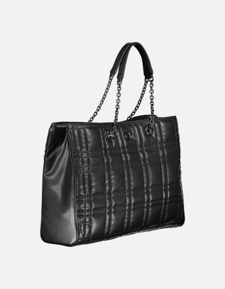 Chain Handle Black Handbag with Multiple Compartments Women