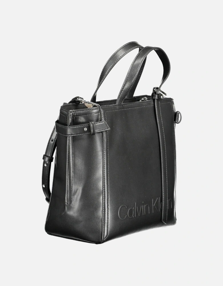 Chic Black Eco-Friendly Handbag with Adjustable Strap and Zip Closure