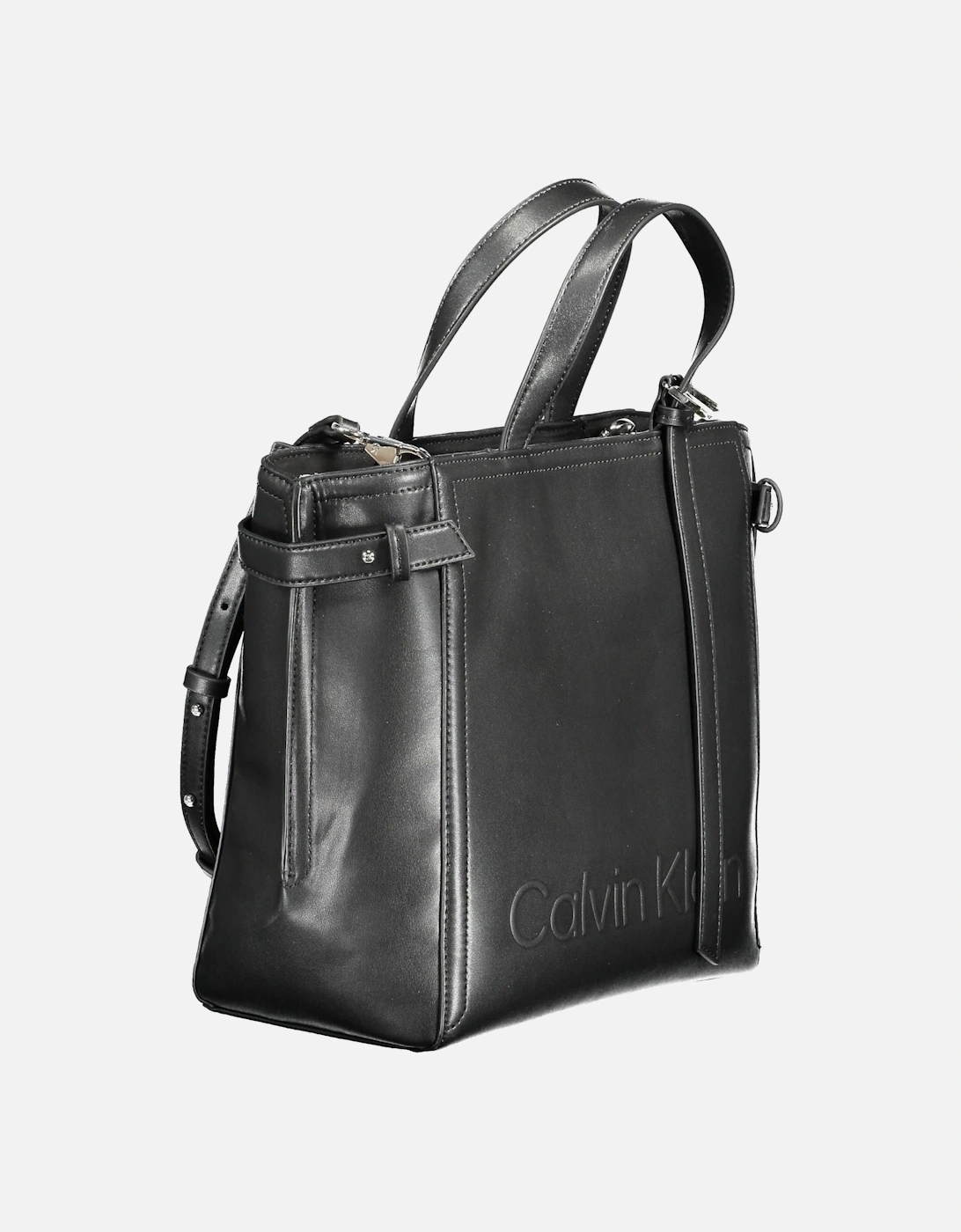 Chic Black Eco-Friendly Handbag with Adjustable Strap and Zip Closure