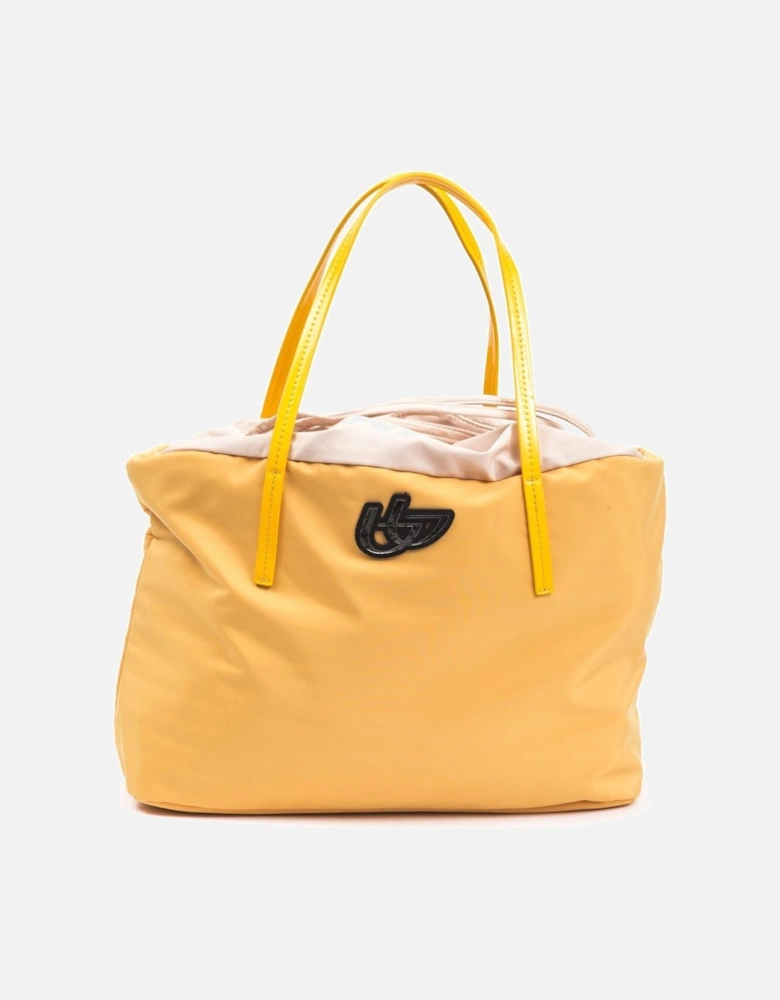 Yellow Shopper Handbag with Fabric and Synthetic Patent Leather Women