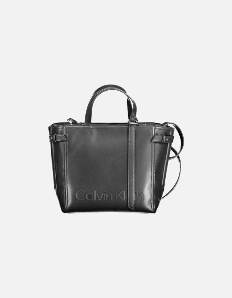 Chic Black Eco-Friendly Handbag with Adjustable Strap and Zip Closure