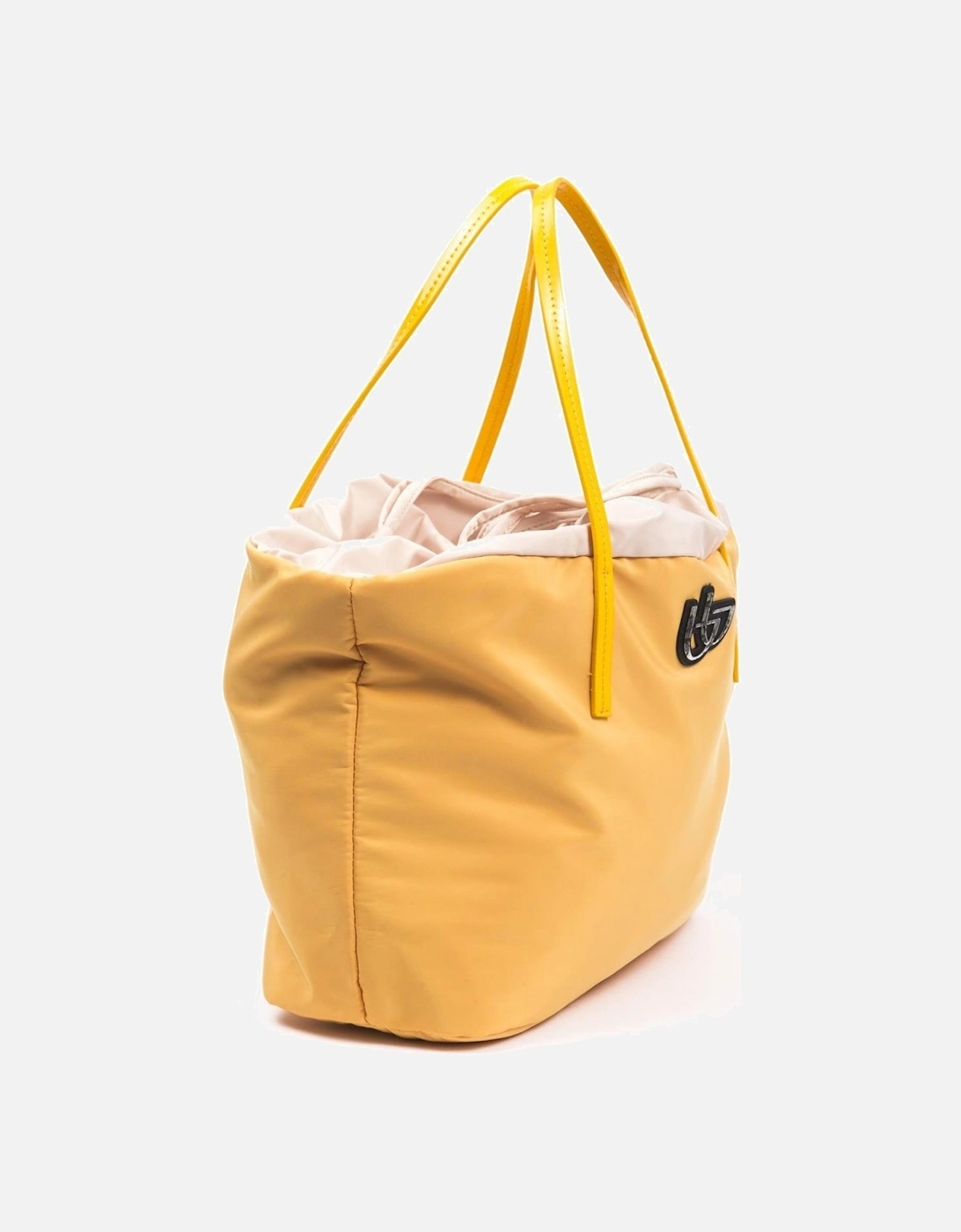 Yellow Shopper Handbag with Fabric and Synthetic Patent Leather Women