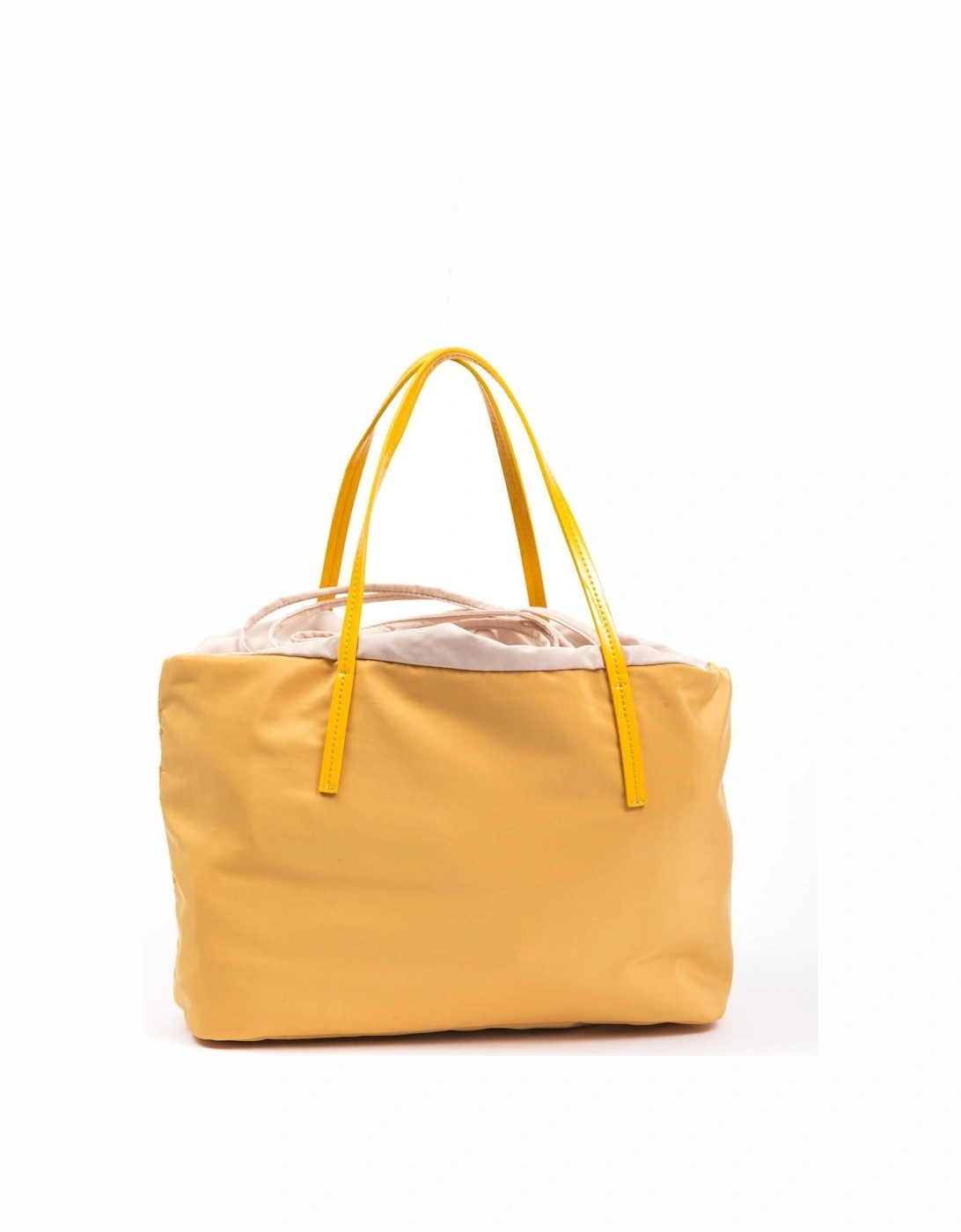 Yellow Shopper Handbag with Fabric and Synthetic Patent Leather Women