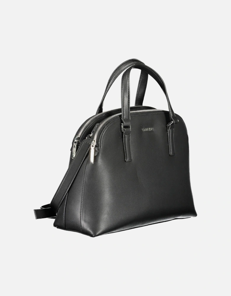 Elegant Black Shoulder Bag with Three Compartments and Iconic Logo