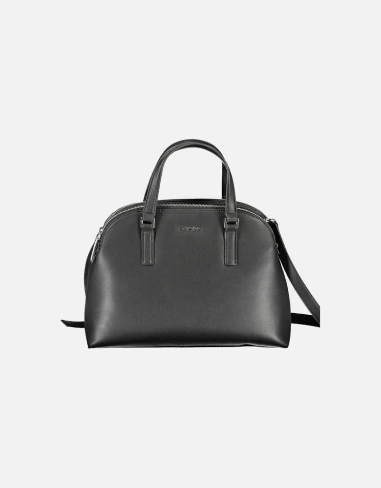 Elegant Black Shoulder Bag with Three Compartments and Iconic Logo