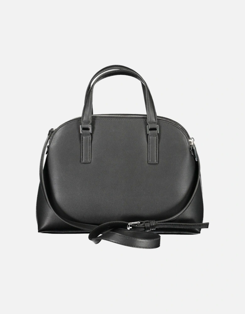 Elegant Black Shoulder Bag with Three Compartments and Iconic Logo