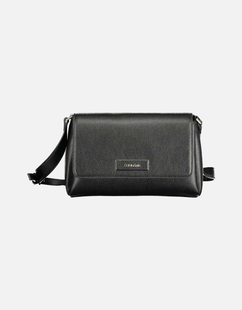 Sustainable Black Shoulder Bag with Adjustable Strap and Snap Closure