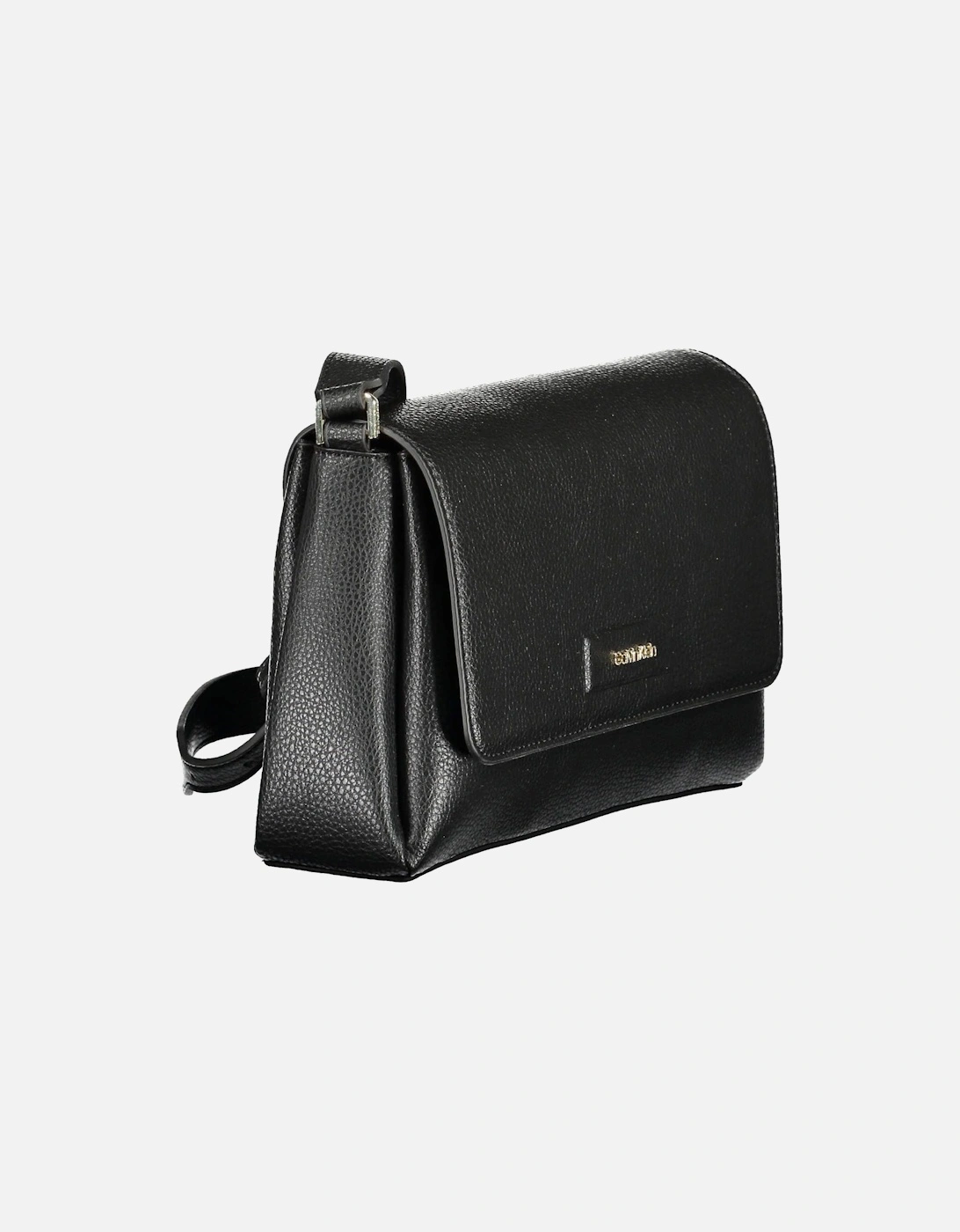 Sustainable Black Shoulder Bag with Adjustable Strap and Snap Closure