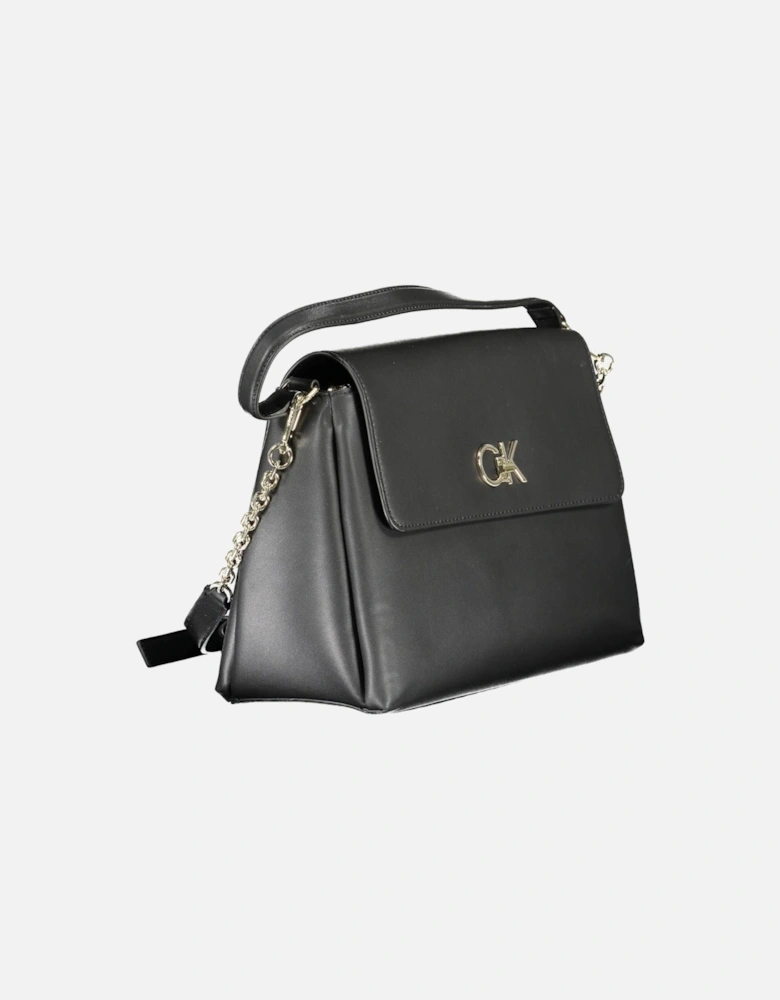 Sophisticated Black Handbag with Contrasting Details and Eco-Friendly