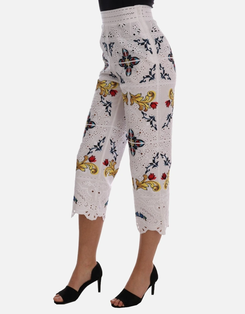 Floral Eyelet Cropped Pants Women - Multicolor Jeans