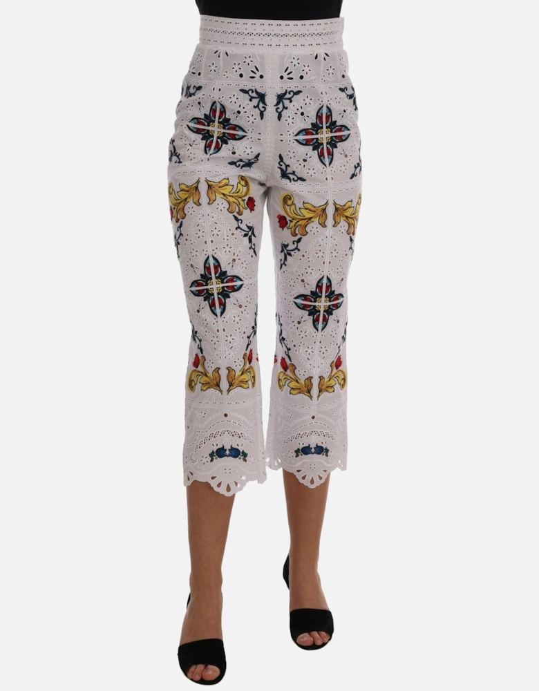Floral Eyelet Cropped Pants Women - Multicolor Jeans