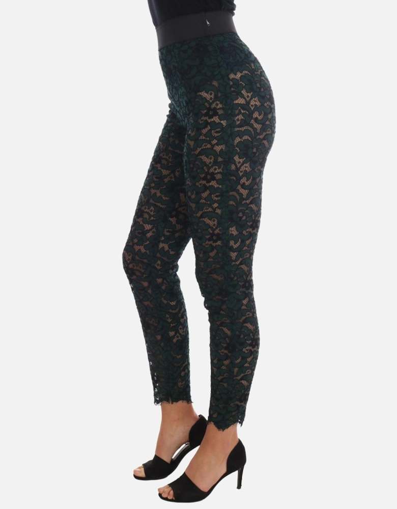Floral Lace High Waist Slim Fit Pants with Zipper Closure Women -