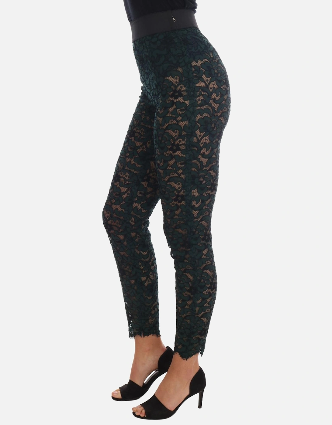 Floral Lace High Waist Slim Fit Pants with Zipper Closure Women -