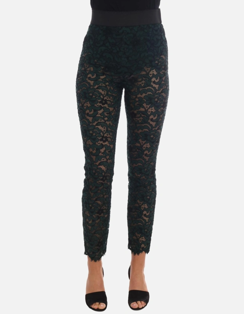 Floral Lace High Waist Slim Fit Pants with Zipper Closure Women -