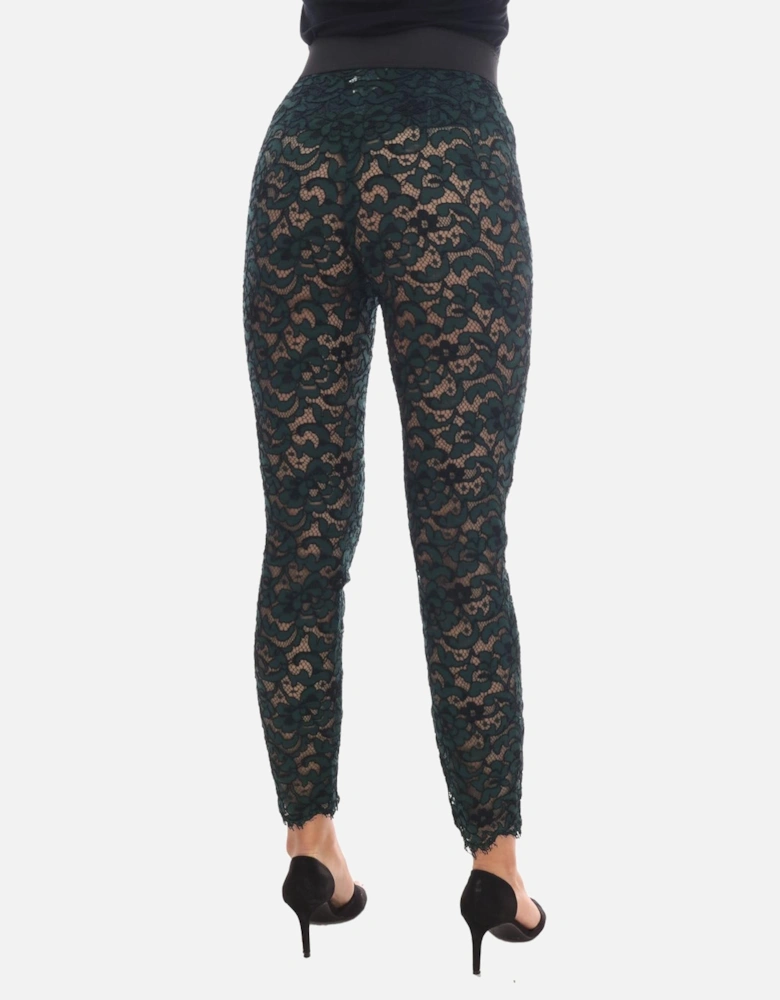 Floral Lace High Waist Slim Fit Pants with Zipper Closure Women -