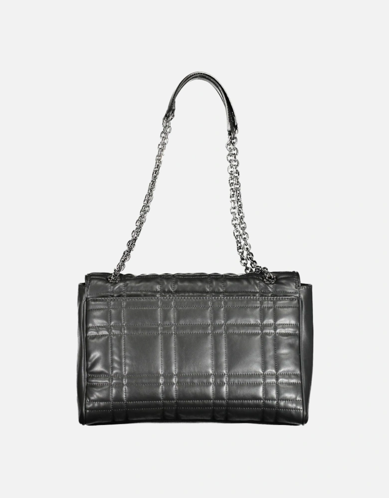 Chic Black Handbag with Chain Handles and Iconic Twist Lock Women