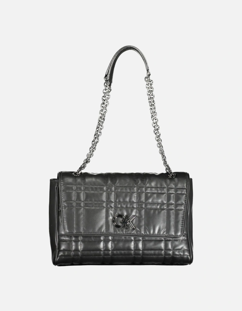 Chic Black Handbag with Chain Handles and Iconic Twist Lock Women