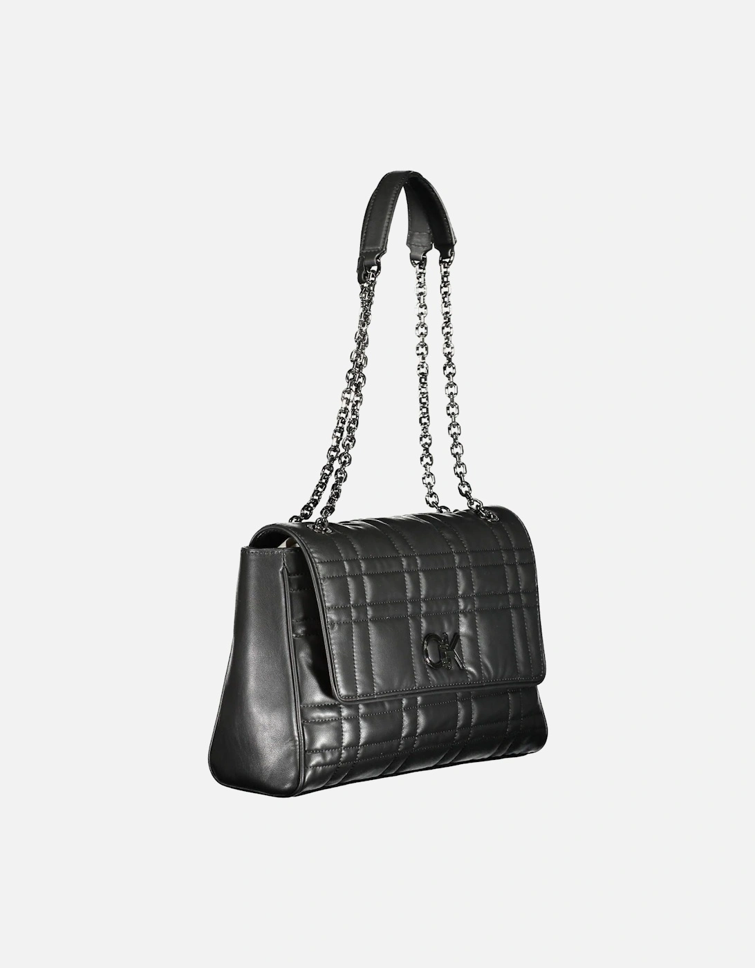 Chic Black Handbag with Chain Handles and Iconic Twist Lock Women