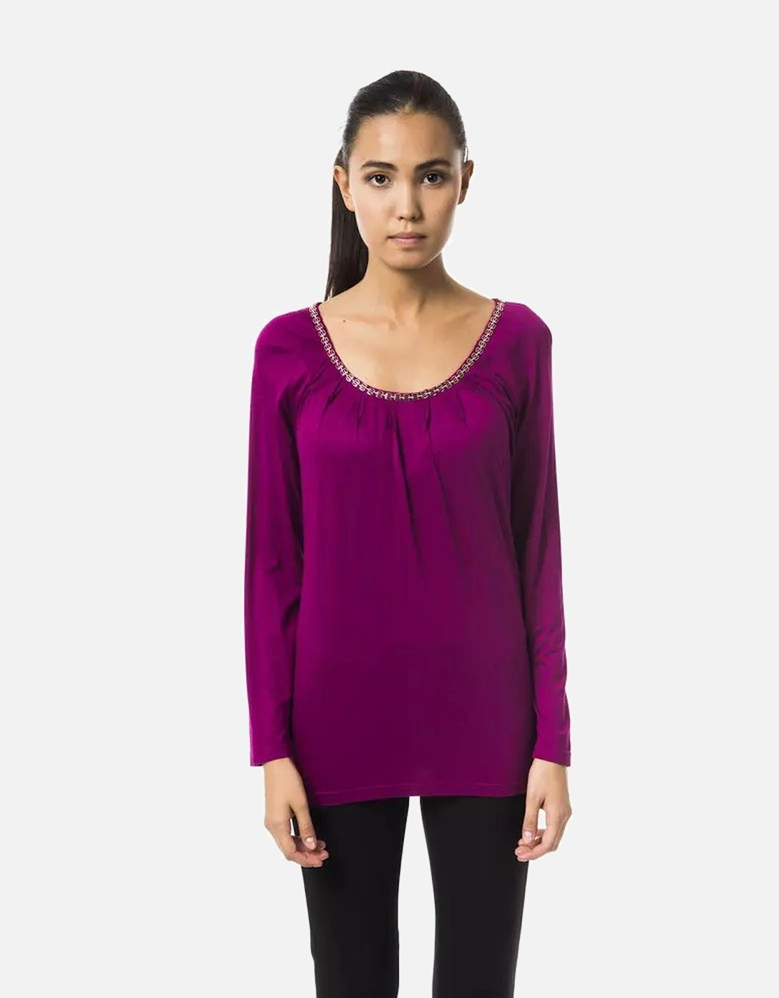 Long Sleeve Scoop Neck Top Women - Purple T-Shirts, 5 of 4