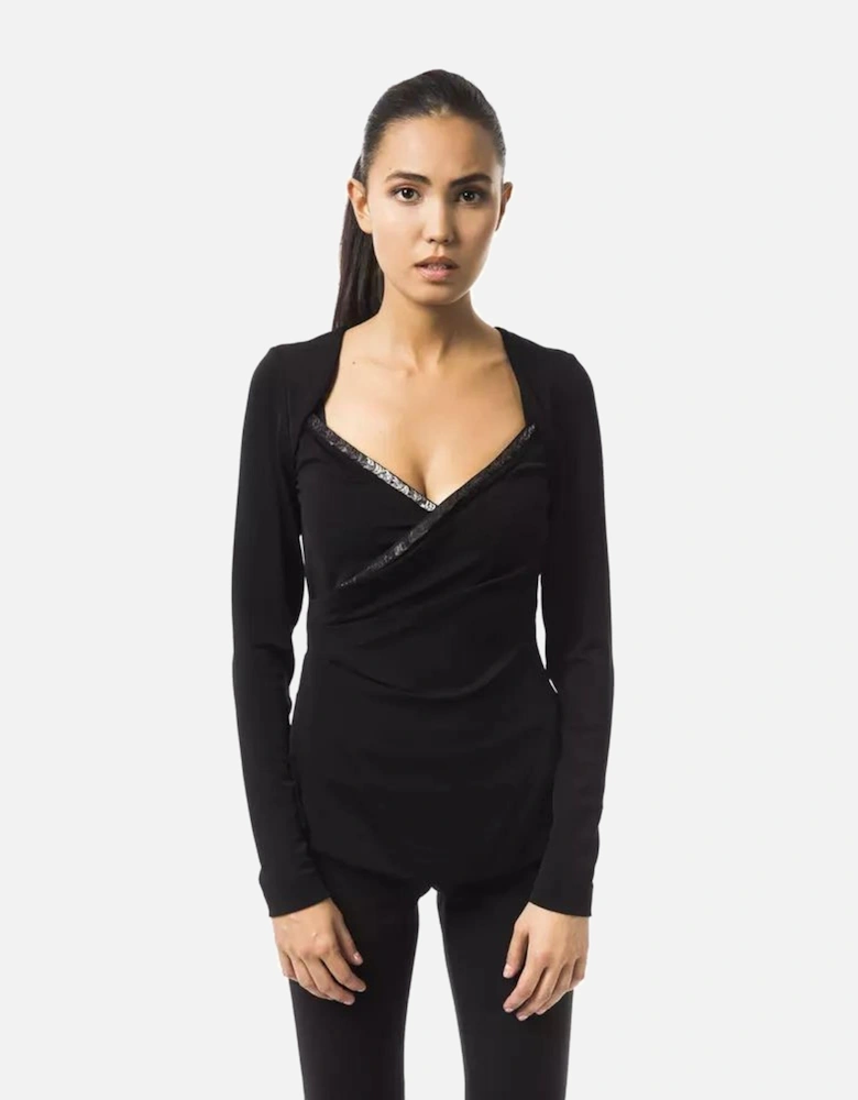 Long Sleeve VNeck Top Women - Black T-Shirts
