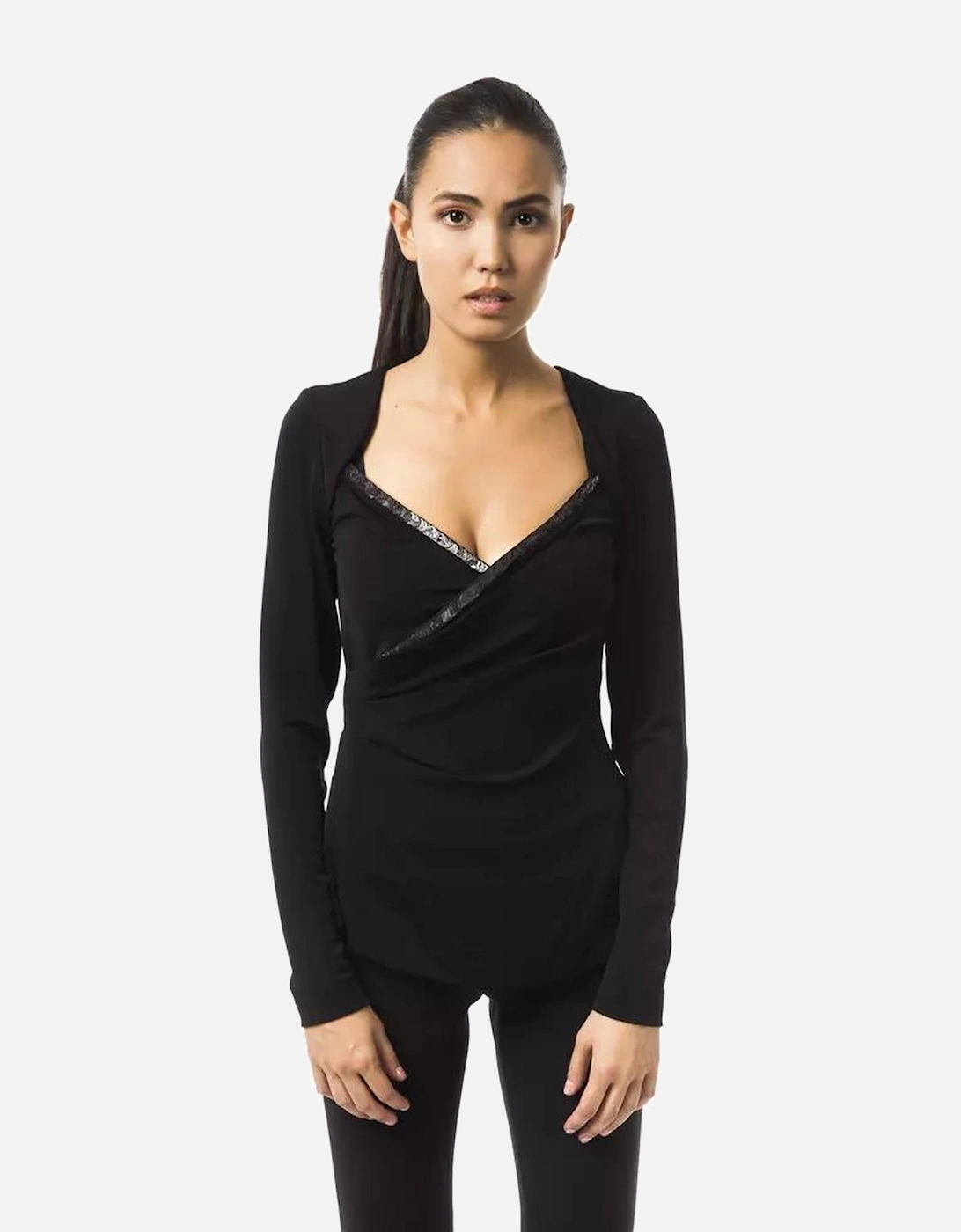 Long Sleeve VNeck Top Women - Black T-Shirts, 5 of 4