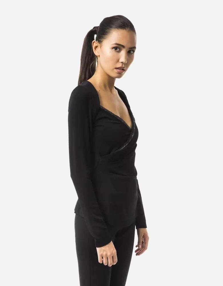 Long Sleeve VNeck Top Women - Black T-Shirts