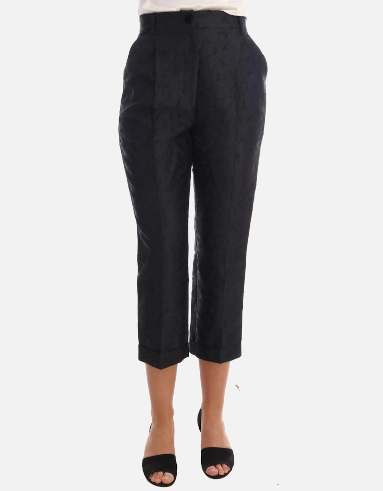 Cropped Floral Trousers Women - Black Jeans