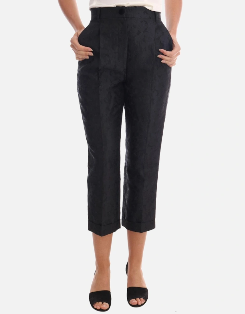 Cropped Floral Trousers Women - Black Jeans