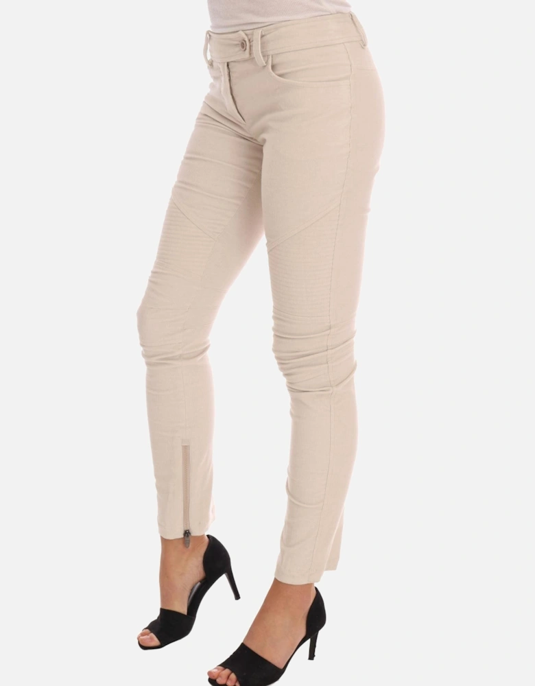 Corduroy Pants Zip Fly Biker Style Women - Beige Jeans