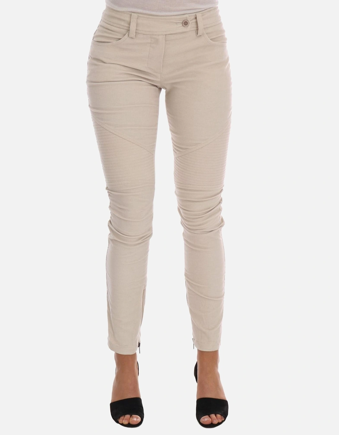 Corduroy Pants Zip Fly Biker Style Women - Beige Jeans, 7 of 6