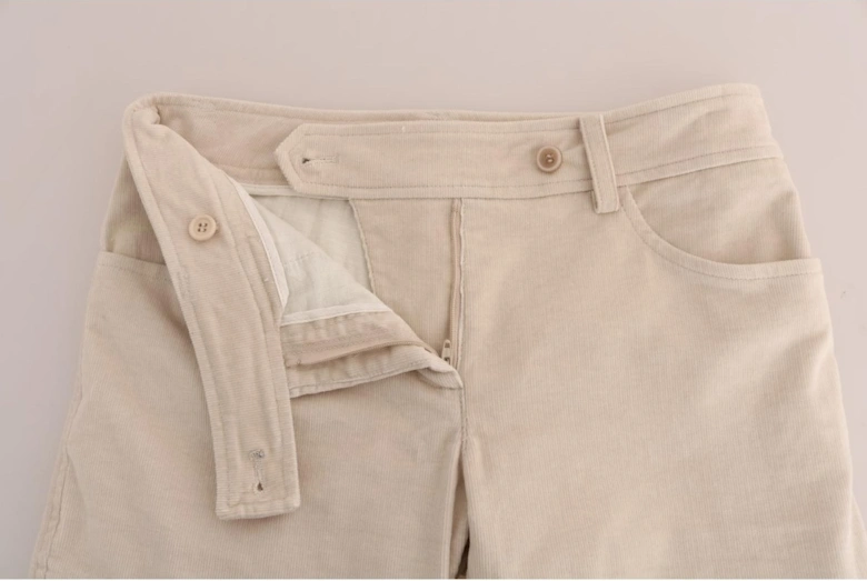 Corduroy Pants Zip Fly Biker Style Women - Beige Jeans