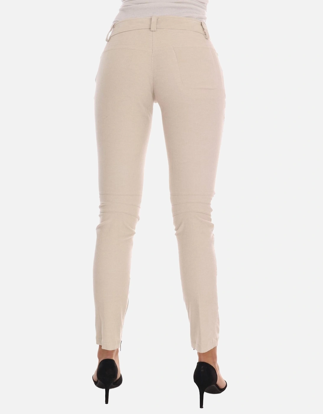 Corduroy Pants Zip Fly Biker Style Women - Beige Jeans
