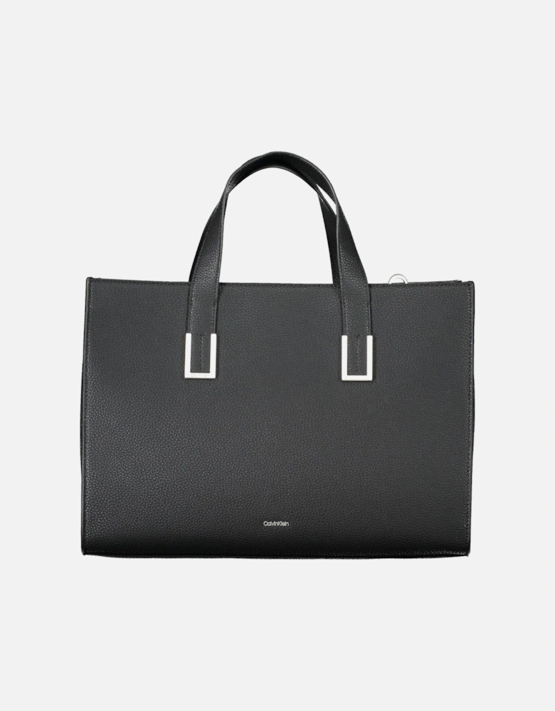 Sophisticated Black Handbag with Dual Compartments and Eco-Friendly