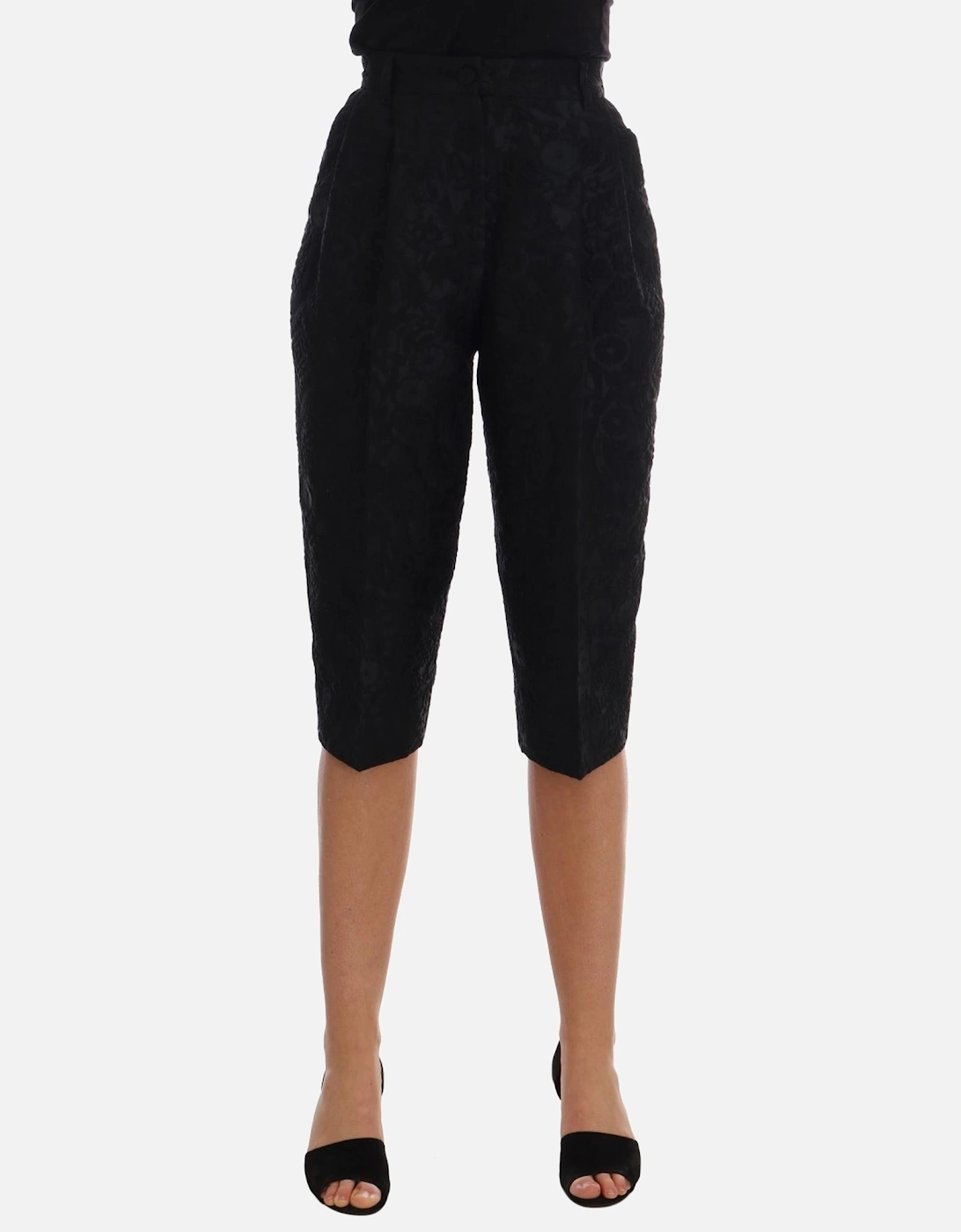 Floral Brocade Shorts Cropped Trousers Women - Black Jeans, 7 of 6