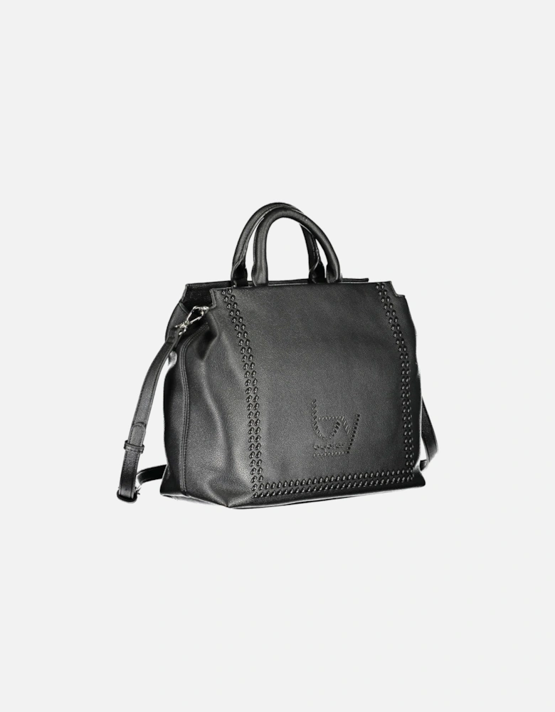 Versatile Black Handbag with Contrasting Details and Embossed Logo