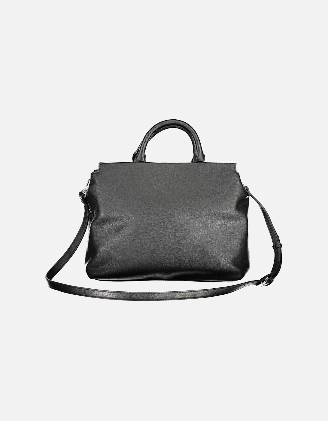 Versatile Black Handbag with Contrasting Details and Embossed Logo