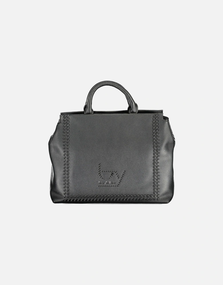 Versatile Black Handbag with Contrasting Details and Embossed Logo