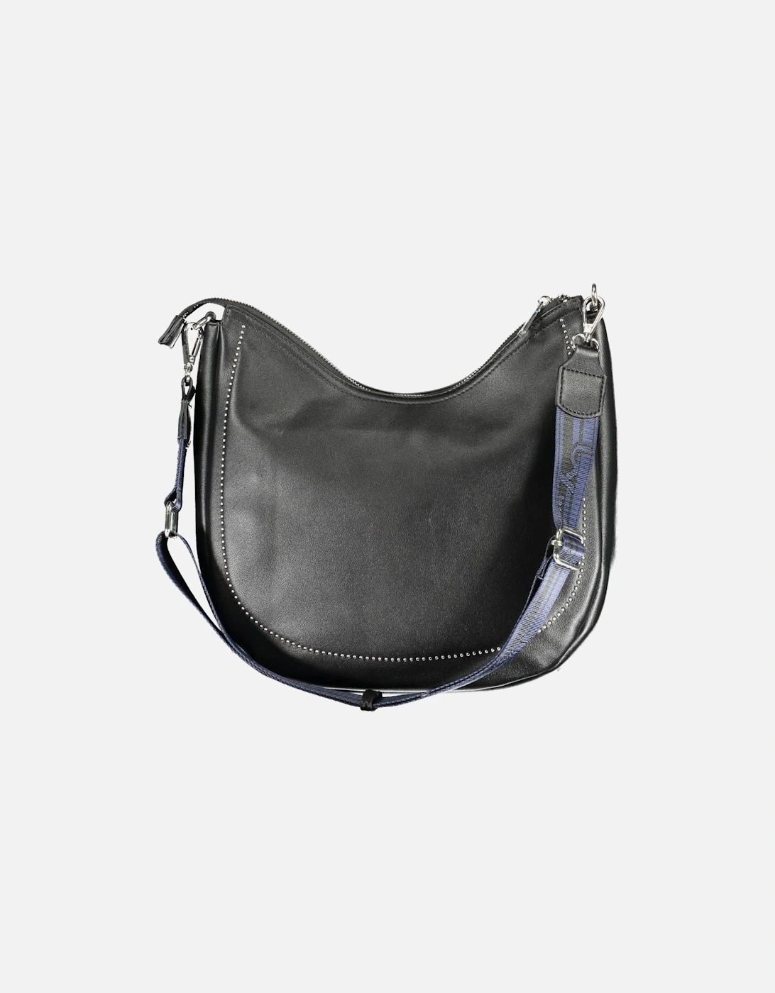 Sleek Black Handbag with Adjustable Strap and Practical Interior Women