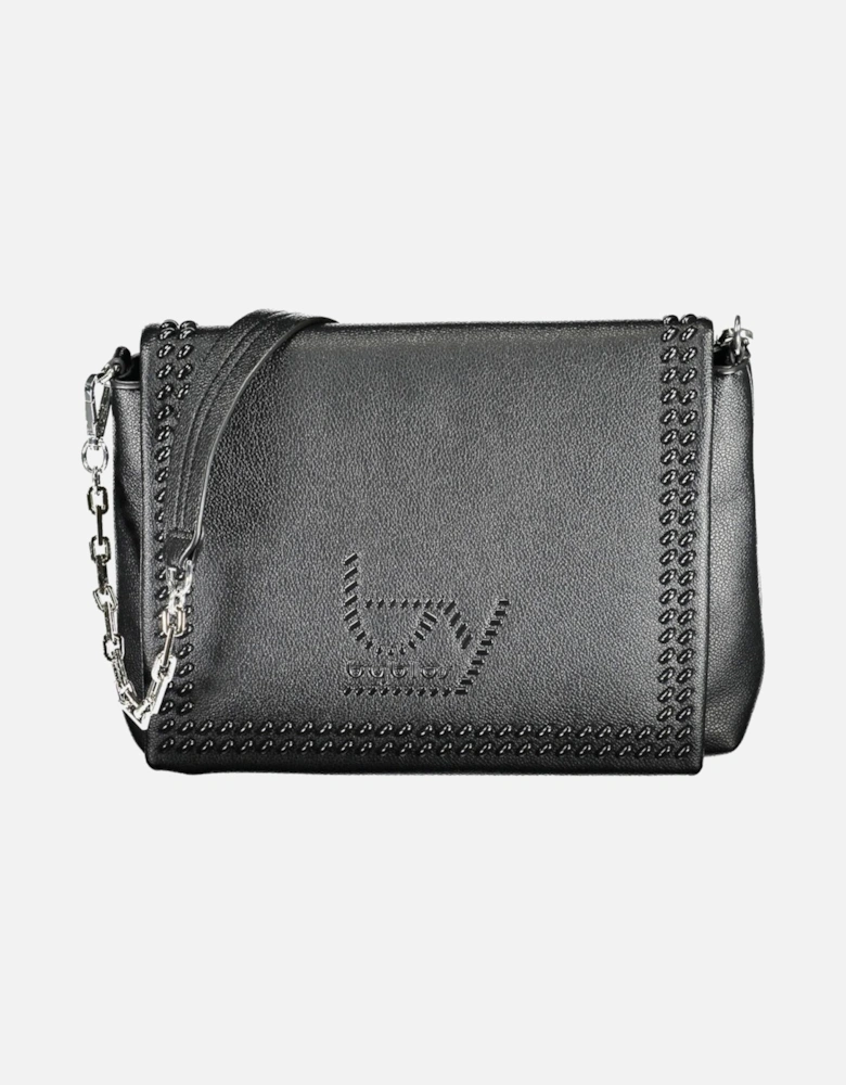 Black Shoulder Bag with Removable Chain Handle and Snap Closure Women