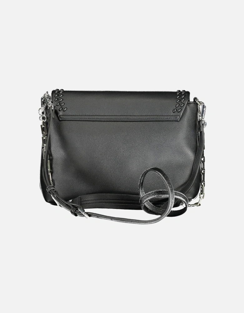 Black Shoulder Bag with Removable Chain Handle and Snap Closure Women