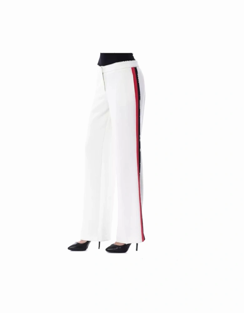 Wide Leg Pants Red Side Stripe Women - White Jeans