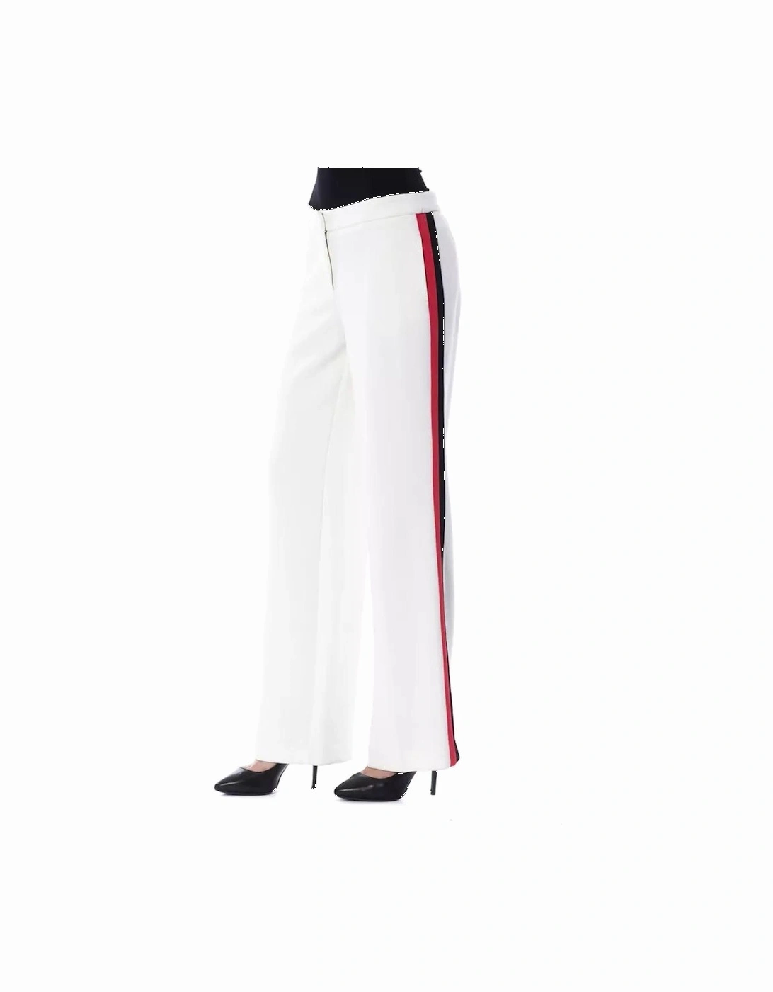 Wide Leg Pants Red Side Stripe Women - White Jeans