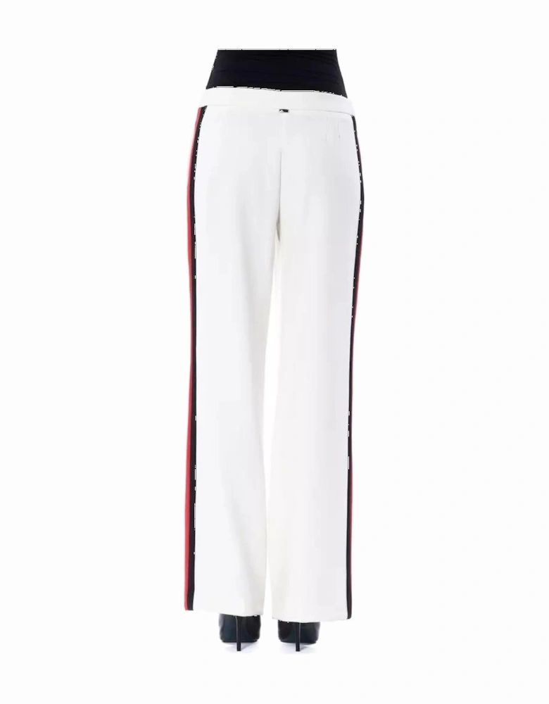 Wide Leg Pants Red Side Stripe Women - White Jeans