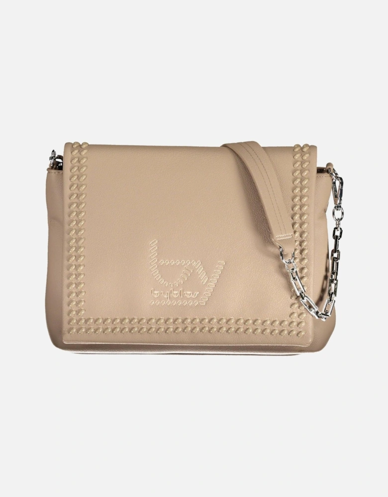 Versatile Beige Shoulder Bag with Chain Handle and Detachable Strap