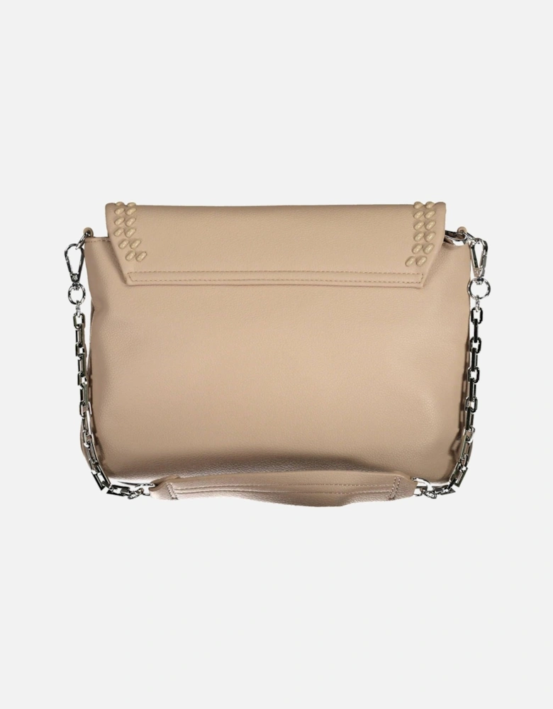 Versatile Beige Shoulder Bag with Chain Handle and Detachable Strap